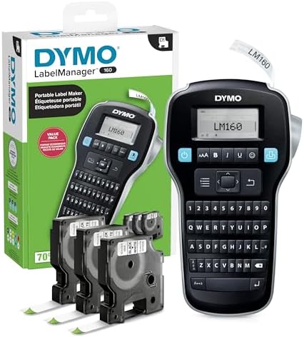 DYMO LabelManager 160 Label Maker Bundle with 3 D1 Label Cassettes, Portable Handheld, QWERTY Keyboard, One-Touch Smart Keys, Large Display, Home & Office Organization by Dymo%C2%AE