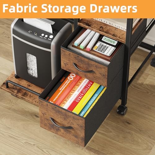 YAOHUOO Printer Stand with Power Outlet/Drawers, Printer and Shredder Stand - Image 4