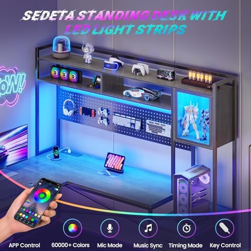 SEDETA Reversible L Shaped Gaming Desk with 6 Drawers, Hutch, Led Lights - Image 7