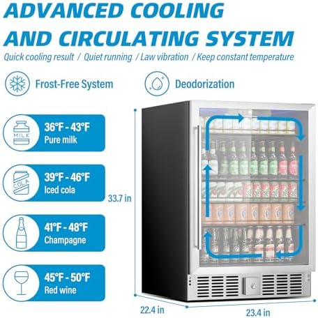 Erivess 24" Large Fridge, 5.3 Cu Ft/166 Cans Wine and Beverage Refrigerator - Image 4
