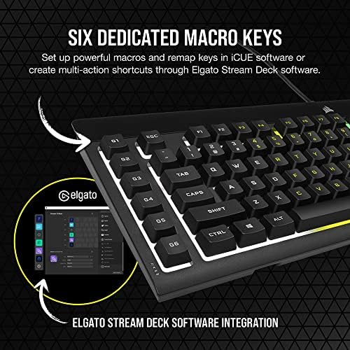 Corsair K55 PRO LITE RGB Wired Membrane Gaming Keyboard (5-Zone Dynamic RGB Backlighting, Six Macro Keys with Stream Deck Integration, IP42 Dust and Spill Resistant, Dedicated Media Keys) Black - Image 4
