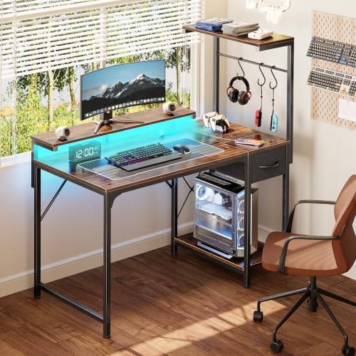 PRAISUN 39.4 Inch Gaming Desk with LED Lights & Power Outlets - Image 2