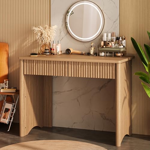 Bestier 40-Inch Fluted Wood Computer Desk with 2 Silent Drawers, Light Wood - Image 6