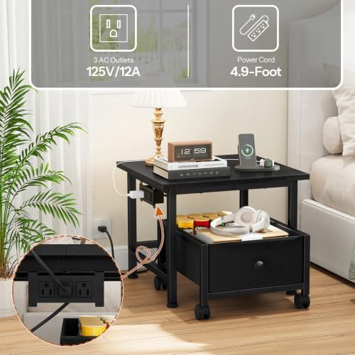 HOOBRO Mini Fridge Stand with Non-Woven Storage Basket and Power Outlet, Mini Fridge Cabinet with Wheels and Adjustable Feet, Mobile Fridge Shelf, for Home, Apartment, Dorm, Black BB355UBX01 - Image 6