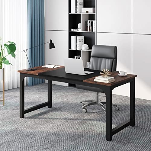 Tribesigns 63” Executive Desk, Large Office Computer Desk with Thicken Frame, Modern Simple Workstation Business Furniture for Home Office, Rustic Brown/Black by Tribesigns