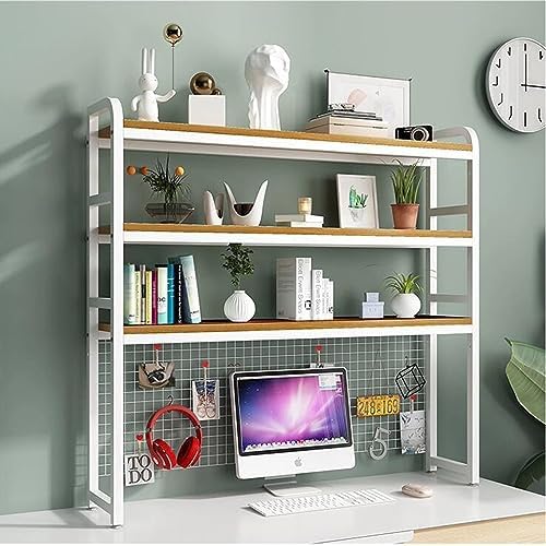 Desk Hutch Dorm, Desktop Bookshelf, 2-Tier/3-Tier Book Shelf For Office, Multipurpose Countertop Display Shelf Adjustable Metal Rack Organizer For Home Dorm Office Supplies ( Color : White , Size : 3- by ZGFBKO