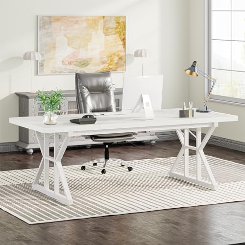 Tribesigns 70.8-Inch Executive Desk, Large Computer Office Desk Workstation, Modern Simple Style Laptop Desk Study Writing Table Business Furniture for Home Office (White, 70.8 Inch) by Tribesigns