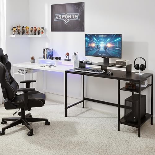 MINOSYS 47-inch Computer Desk with Storage Shelf - Your Ideal Black Gaming Desk for Bedrooms, Small Spaces, and Home Offices. This Modern Writing Desk is Perfectly Suited for PCs. - Image 2