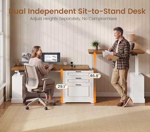 SEDETA 98.4'' Standing Two Person Desk with 3 Drawers, Storage Cabinet - Image 4