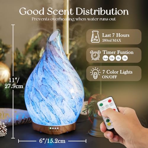 Porseme 280ml Remote Essential Oil Diffuser 3D Glass Ultrasonic Mist 7H - Image 3