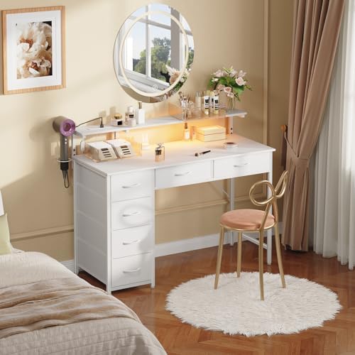 Somdot Computer Desk with Power Outlet and LED Lights, Desk with 6 Drawers - Image 2