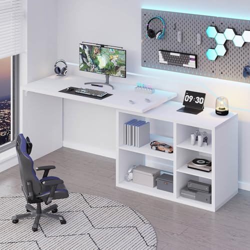HSH White L Shaped Desk with Storage, Home Office Desk for Work, 55 Inch - Image 6