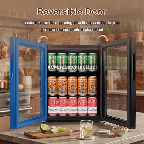 FoMup Mini Fridge 50 Can, Small Beverage Refrigerator with Reversible Glass Door, Countertop Drink Cooler with Temperature Control, Compact Beer Soda Fridge for Office Dorm Kitchen, Black - Image 2