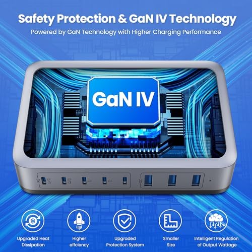 USB C Charger Block 515W[2025 Upgraded] GaN IV 8 Port Fast Charging Station Hub,Dual PD 100W USB C Laptop Charger Compatible with MacBook Pro/Air,iPad,iPhone 16/15,Galaxy S23/S24 Steam Deck Dell XPS - Image 5