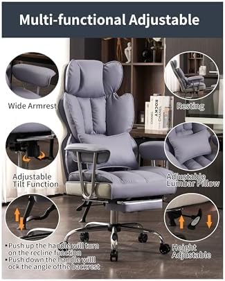 Efomao Big and Tall Office Chair 440LBS, Purple Heavy Duty Executive Chair with Footrest, Ergonomic Desk Chair for Home Office, Wide Computer Chair - Image 3