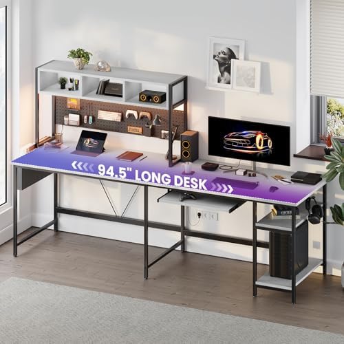 DUMOS 67" L Shaped Gaming Desk, Reversible Computer Desks with LED Lighting - Image 2