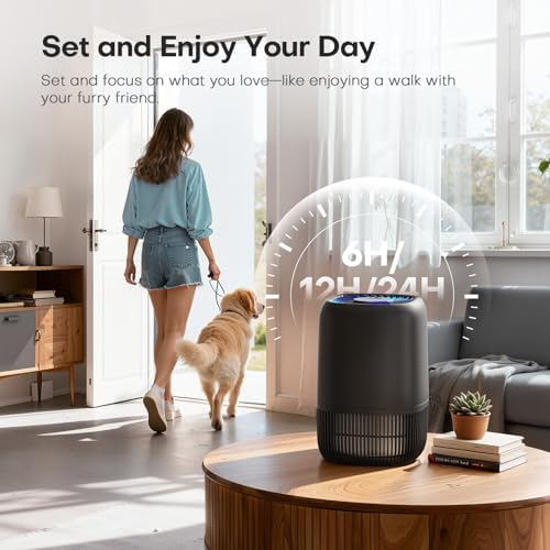 2 Packs of Air Purifiers for Home Bedroom, High Efficience Filter for Dust Pollen Smoke Odors, with Fragrance Sponge Night Light Vital Breeze Timer 22dB, Office Desktop Small Room, DH-JH12 Black - Image 6