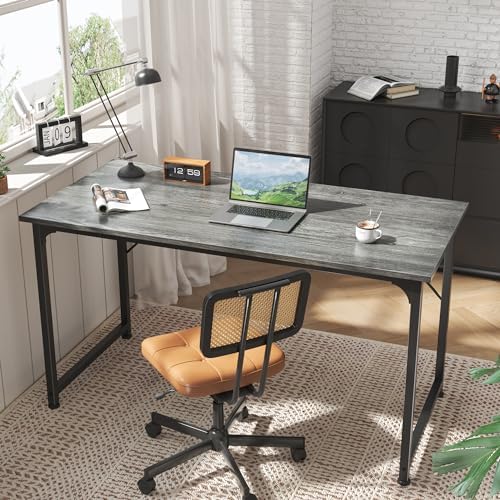 Huuger Modern Simple Office Desk, 55 Inch, Gaming & Work Desk with Storage, Large Legroom, Metal Frame, Grey - Image 7