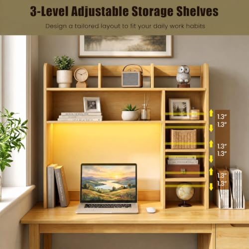 GOFLAME Desk Hutch, 8 Shelves Desktop Bookshelf, 31.5”, Burlywood - Image 5
