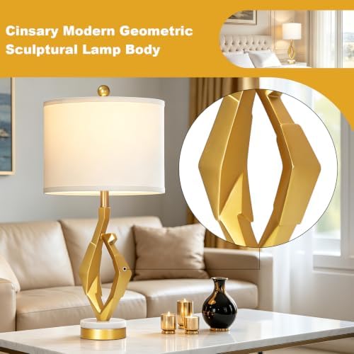 CINSARY 30" Tall White and Gold Table Lamps Set of 2 for Living Room - Image 2