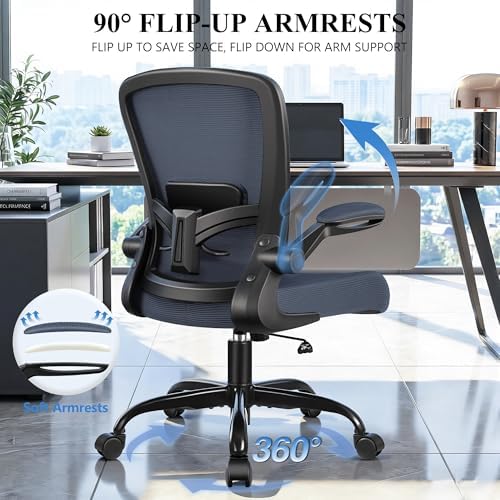 FelixKing Office Chair, Ergonomic Desk Chair Breathable Mesh Chairs Adjustable High Back Lumbar Support Flip-up Armrests, Executive Rolling Swivel Comfy Computer Chairs Home Office Dark Gray - Image 6