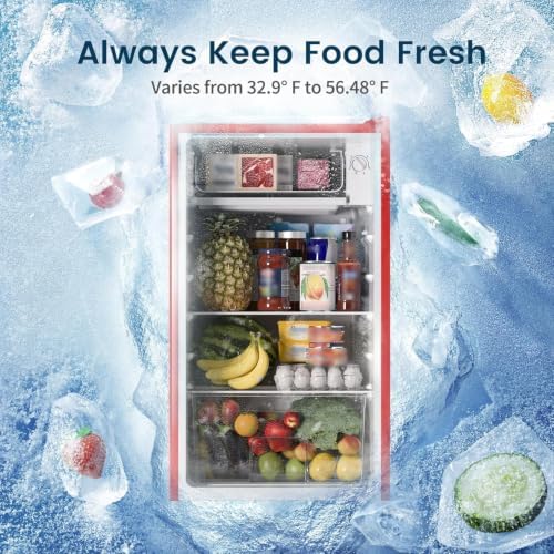 BANGSON Mini Fridge with Freezer 3.2 Cu.Ft for Bedroom and Office Red - Image 4