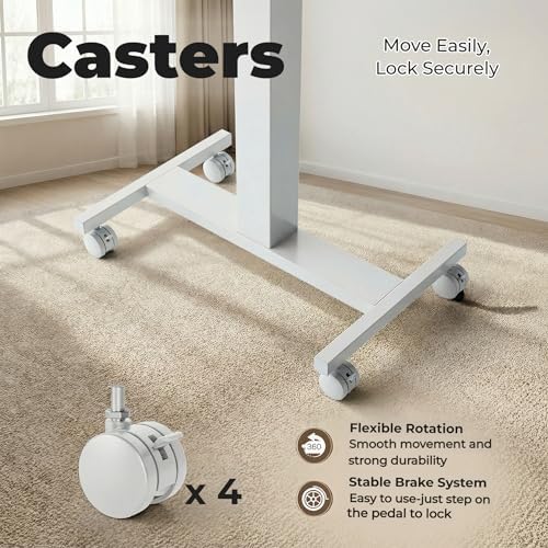 HUANUO Small Rolling Laptop Standing Desk, Height Adjustable Mobile T-Base Desk with Lockable Casters, Portable Sit-Stand Workstation for Bedside & Sofa, Light Walunt - Image 5