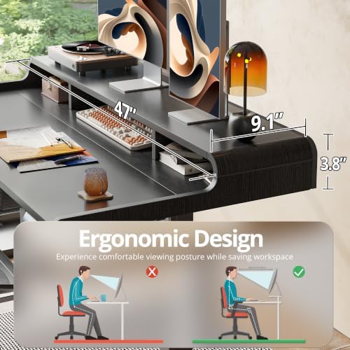 TIQLAB Standing Desk with Storage, 47"×24" Electric Adjustable Desk with Monitor Shelf for Home Office, Stand Up Desk for Study, Work, Writing, Black - Image 4