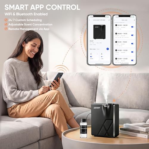 Smart HVAC Scent Diffuser, Waterless Essential Oil Diffuser for Whole House & Large Room up to 2000 Sq.Ft, Cold Air Hotel Collection Scent Machine with WiFi & Bluetooth App, Includes 100ml Oil, Black - Image 6