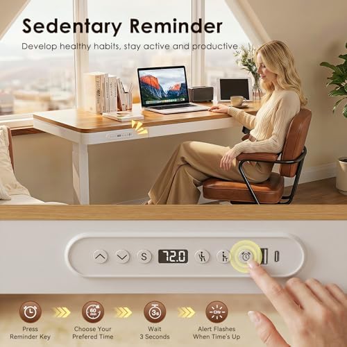 OffiGo 55 Inch Electric Standing Desk with Wooden Drawer, Maple - Image 4