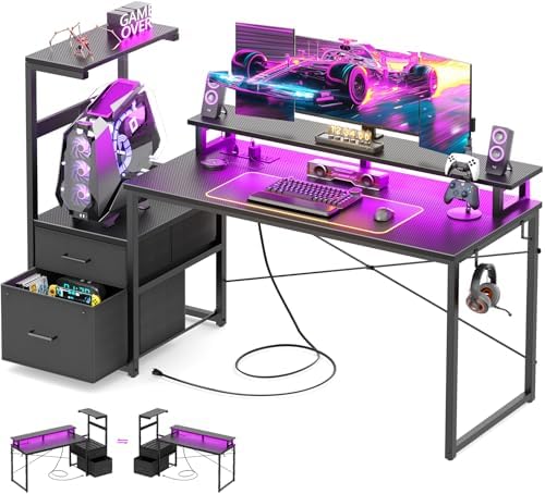 Aheaplus 59" Gaming Desk with RGB LED & Power Outlet &PC Case/Printer Stand - Image 3
