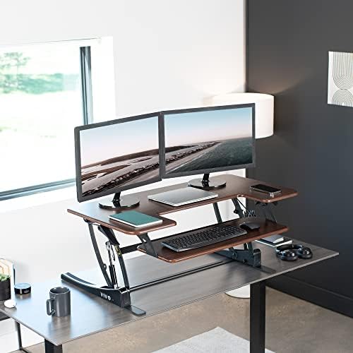 VIVO Dark Walnut 42 in Standing Desk Converter, DESK-V000VLD - Image 2