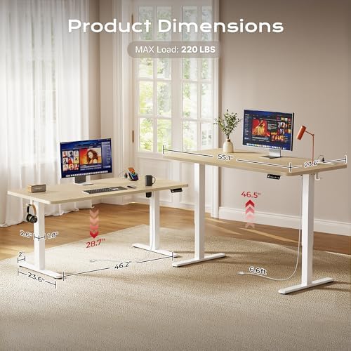Huuger 55 X 24 Inch Electric Standing Desk with Power Outlets and USB-C Port, Height Adjustable Desk, Sit Stand Desk for Home Office, Computer & Gaming Desk with 3 Presets, Stable Steel Frame, Marple - Image 5