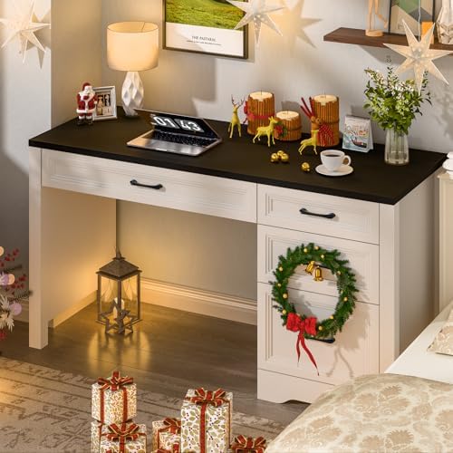 Vabches Farmhouse Executive Desk with Storage and Ample File Drawer, Rustic Large Home Writing Desk for Bedroom, Black - Image 4