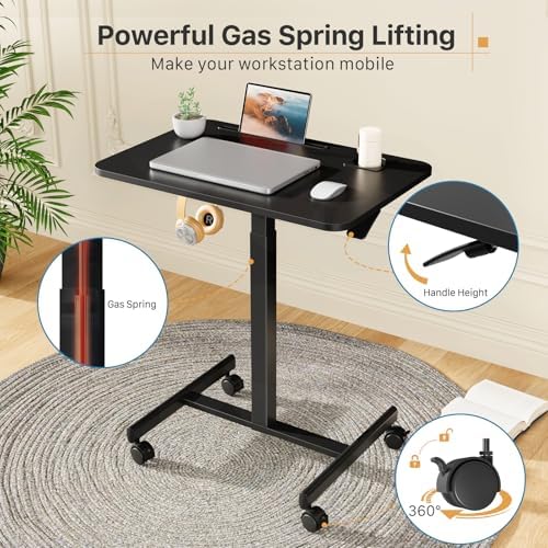 28 inch Mobile Laptop Desk, Portable Sit Stand Cart with Wheels - Image 5