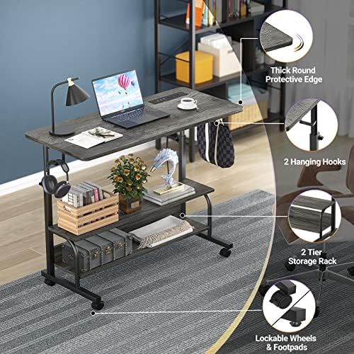 Armocity 32" Rolling Standing Desk with Charging Station for Couch Bed - Image 5