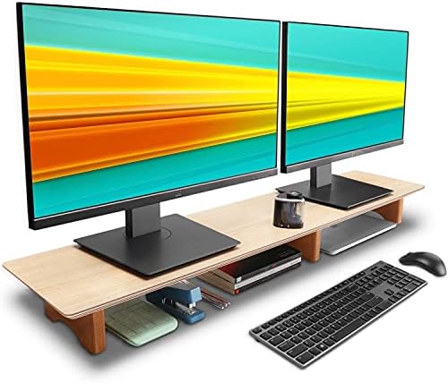Aothia 43 inch Oak Solid Wood Dual Monitor Stand for Desk, Cork Legs by AothiaSimpleNaturalUnique