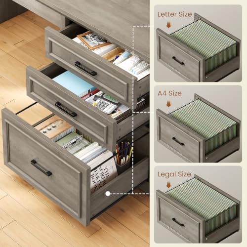 SEDETA Farmhouse L Shaped Standing Desk with Storage for Home Office, Grey - Image 5
