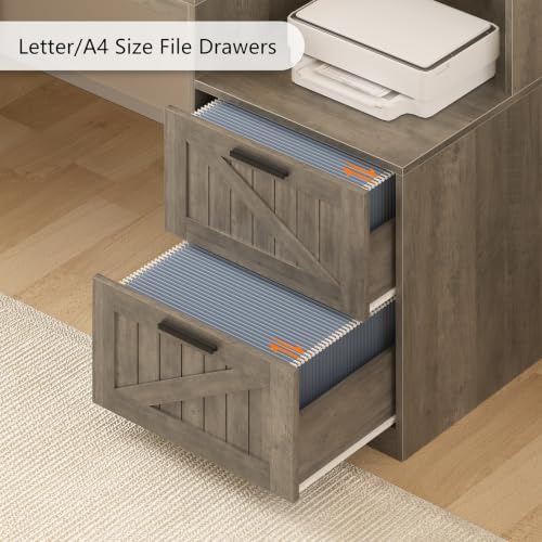 63" Farmhouse L Shaped Desk with Drawers and Printer Stand for Home Office - Image 5