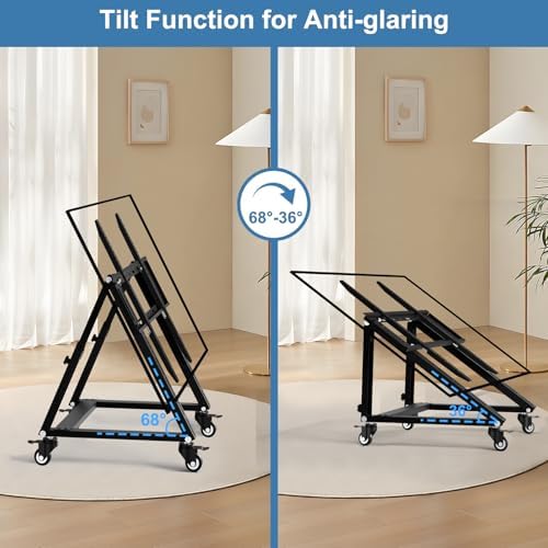 Low Height Mobile TV Stand, Low TV Stand with Wheel for 26-65 inch TV, Hight Adjustable, 36° -68° Adjustable Viewing Angle,Max 50KG, Vesa 600×500, Confidence Monitor Stand - Image 3