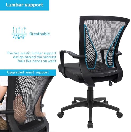 Furmax Office Chair Ergonomic Computer Desk Mesh Chair Mid Back Swivel Lumbar Support with Armrest (2, Black) - Image 4
