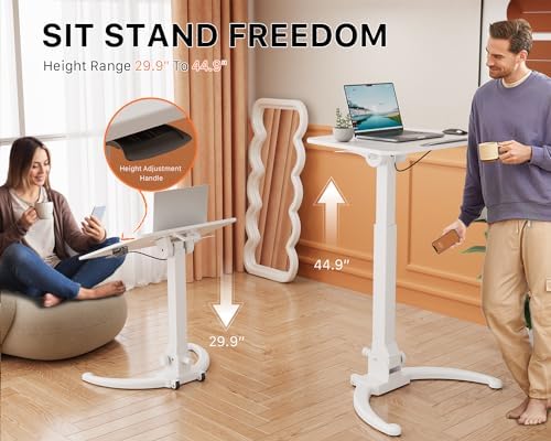 JOY worker Foldable Mobile Standing Desk, Adjustable Portable Desk, White - Image 3