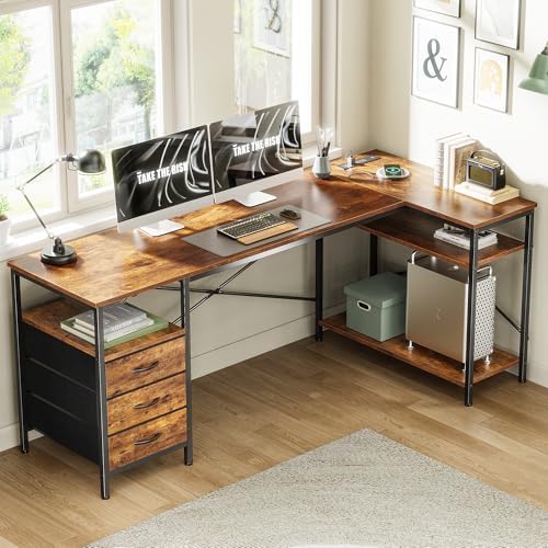 Huuger L Shaped Office Desk with Power Outlets & 3 Drawers - Image 2