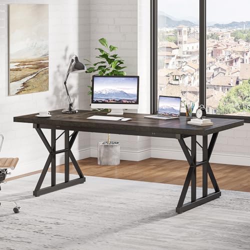 Tribesigns 70.8-Inch Executive Desk, Large Computer Office Desk Workstation, Modern Simple Style Laptop Desk Study Writing Table Business Furniture for Home Office (Black Oak, 70.8 Inch) - Image 3