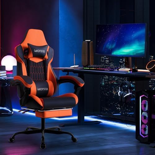 Gaming Chair with Footrest, High Back Gaming Chairs PVC Leather Ergonomic Gamer Chair with Adjustable Headrest Lumbar Support Racing Style Video Gaming Chair for Office/Home (Black Orange) - Image 2