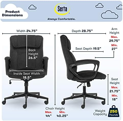 Serta Executive Office Chair Lumbar Support, Padded Arms Microfiber Chair - Image 3