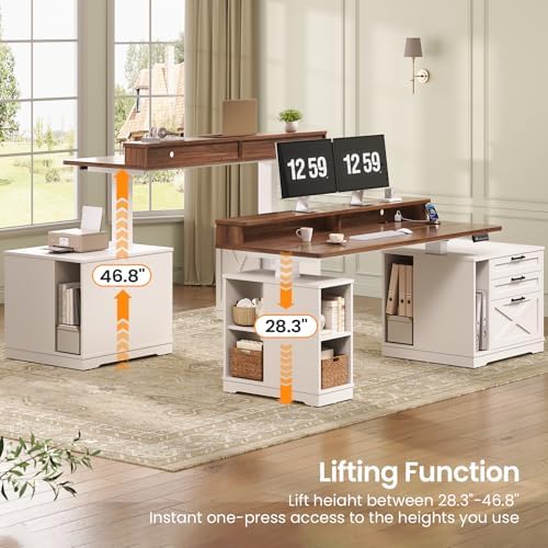 SEDETA Farmhouse Electric Standing Desk with 3 Drawers and File Cabinet - Image 3