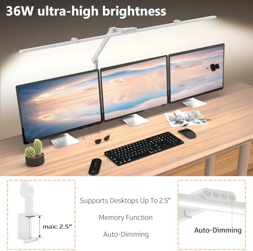 EPABINA 36W Ultra Bright Architect Desk Lamp with Clamp, Tall Overhead Rotatable Led Desk Light for Home Office, 47Inch Long Adjustable Monitor Light Bar with Remote for Computer Screen Desktop Table - Image 2