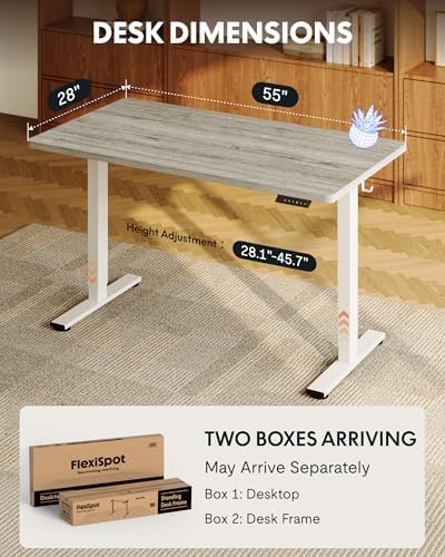 FLEXISPOT EN1 55"x28" One-Piece Standing Desk, Gray Wood - Image 5