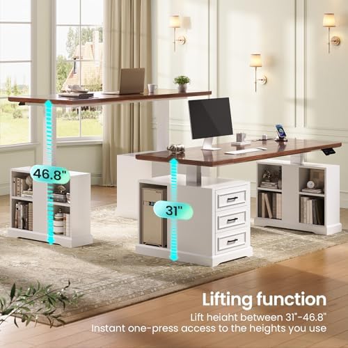 SEDETA 63" Farmhouse Electric Standing Desk with 3 Drawers, Storage Shelves - Image 3